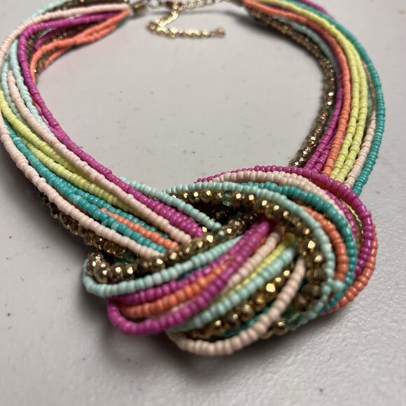 Beaded Statement Necklace Seed Bead Knot Boho Multicolor Jewelry 17 - 20" - Picture 12 of 14